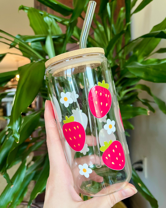 Strawberry 16oz Glass Cup