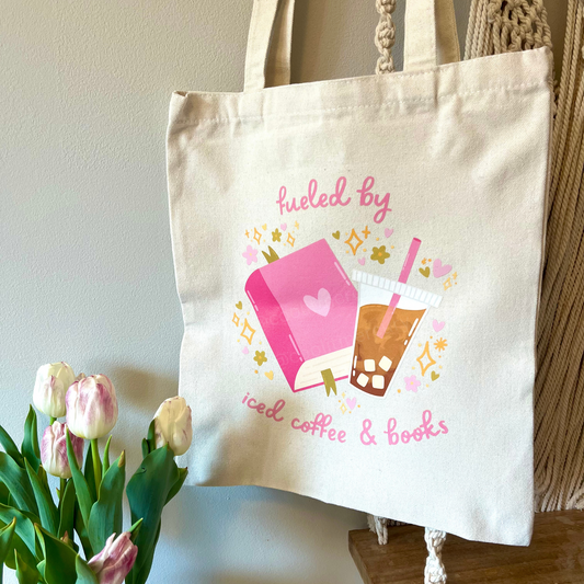 Fueled by Iced Coffee & Books Canvas Tote Bag