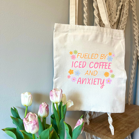 Iced Coffee And Anxiety Canvas Tote Bag