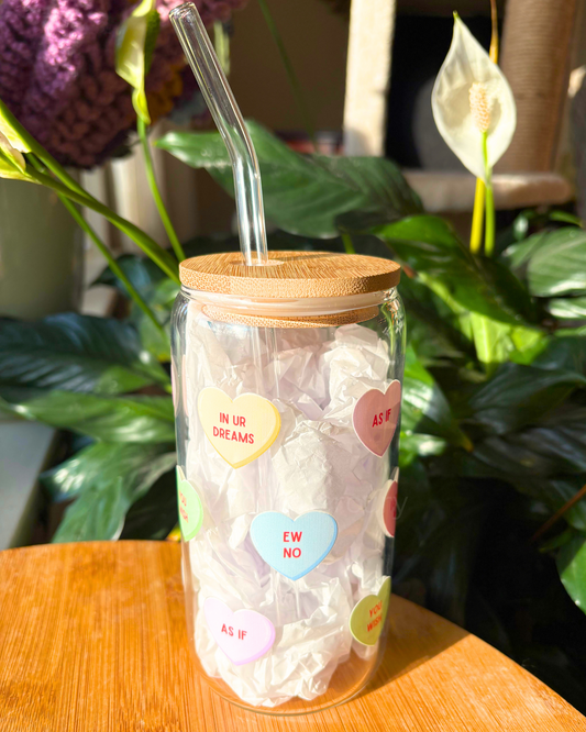 Pastel Hearts 16oz Glass Cup
